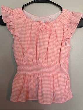 5 for $20! Girls neon orange Gingham Ruffle Sleeve Top